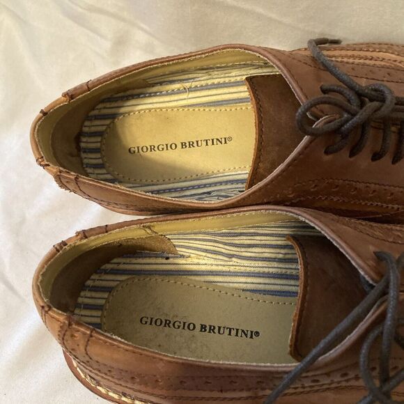 Giorgio Brutini Oxford Shoes Mens Size  8 Brown Leather Lace Up Square Toe - Picture 7 of 8